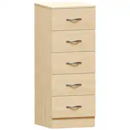 Tesco Vida Designs Riano 5 Drawer Narrow Chest of Drawers Bedroom Storage, Pine offer