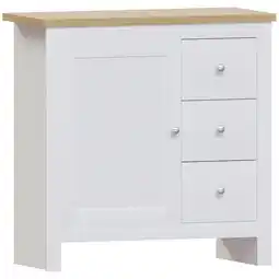 Tesco Vida Designs Arlington 3 Drawer 1 Door Sideboard Shaker Buffet Cabinet Storage, White & Oak offer