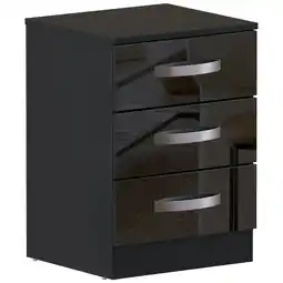 Tesco Vida Designs Hulio 3 Drawer Bedside Chest High Gloss Cabinet Table Nightstand, Black offer