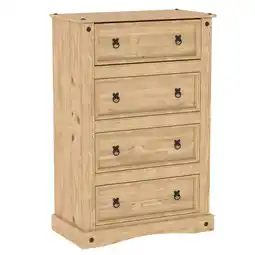 Tesco Vida Designs Corona 4 Drawer Chest of Drawers Bedroom Storage, Solid Pine Wood offer