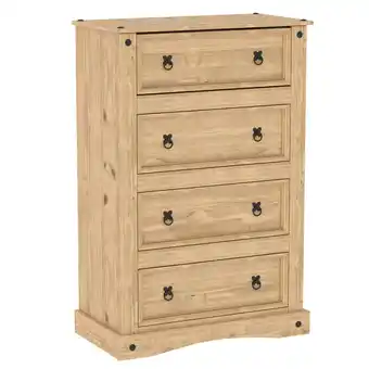 Tesco Vida Designs Corona 4 Drawer Chest of Drawers Bedroom Storage, Solid Pine Wood offer