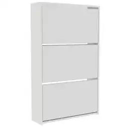 Tesco Vida Designs Welham 3 Drawer Mirrored Shoe Cabinet Shoe Rack Storage Cupboard, White offer