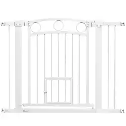 Tesco PawHut Stair Gate with Cat Door, Adjustable Width 76-104cm & 77cm Tall offer