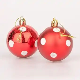 Tesco Red with White Spots Shatterproof Christmas Baubles 10cm - Pack of 3 offer