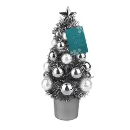 Tesco Silver & White Tinsel Christmas Tree with Baubles Decoration 20cm offer