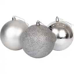 Tesco Mid Grey Shatterproof Christmas Baubles 10cm - Pack of 3 offer