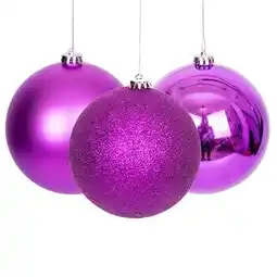 Tesco Purple Shatterproof Christmas Baubles 10cm - Pack of 3 offer