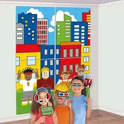 Tesco Party Town Backdrop Scene Setters With Photo Booth Props Kit offer