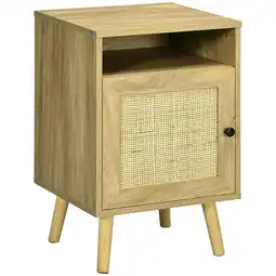 Tesco HOMCOM Nightstand, Rattan Bedside Table w/ Cabinet, Shelf, Natural offer