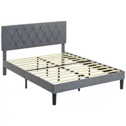 Tesco HOMCOM King Size Bed Frame with 5-Level Adjustable Linen Headboard offer