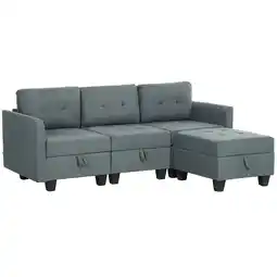 Tesco HOMCOM Convertible Modular Sectional Sofa Storage Wood Frame Dark Grey Grey offer