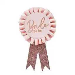 Tesco Glitter Rose Gold Bride To Be Rosette Hen Party Badge 19cm offer