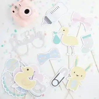 Tesco Pastel Baby Shower Photo Booth Props - Pack of 13 offer