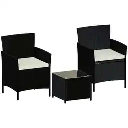 Tesco Garden Vida Bali 2 Seater Rattan Set Chair Coffee Table Outdoor Garden Furniture, Black offer