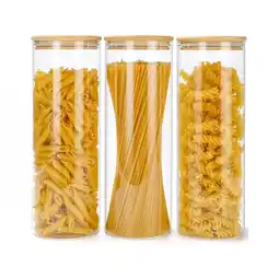 Tesco Set of 3 2200ml Clear Cylinder Spaghetti Glass Storage Jars offer