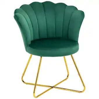 Tesco HOMCOM Accent Chair, Velvet Armchair with Lotus Backrest, Green offer