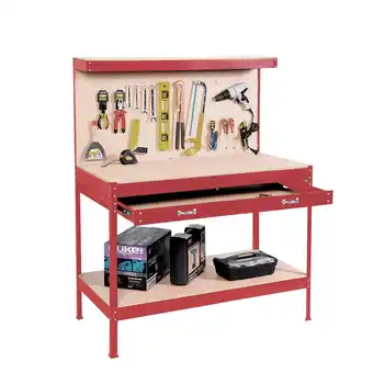 Tesco Red Workbench Heavy-Duty Steel Pegboard Drawer Red offer