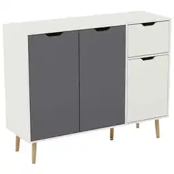 Tesco Vida Designs 3 Door 1 Drawer Sideboard Buffet Cabinet Storage, White & Grey offer