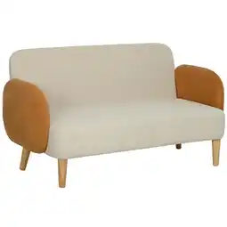 Tesco HOMCOM Modern 2 Seater Sofa w/ Rubber Wood Legs Cream Orange Orange offer