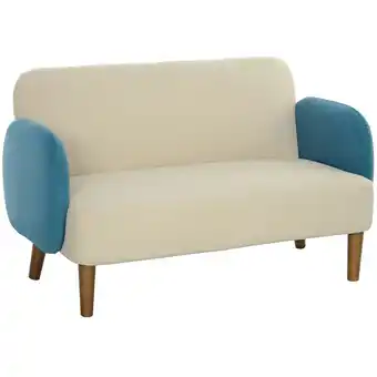 Tesco HOMCOM Modern 2 Seater Sofa w/ Rubber Wood Legs Cream Blue Blue offer