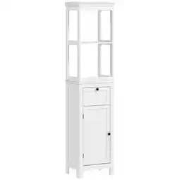 Tesco HOMCOM Slim Bathroom Storage Cabinet with Open Shelves, White offer