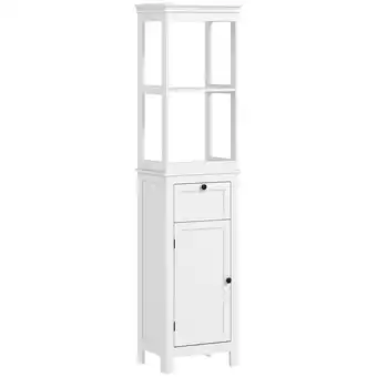 Tesco HOMCOM Slim Bathroom Storage Cabinet with Open Shelves, White offer