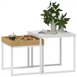 Tesco HOMCOM Modern Coffee Table Set Square for Small Space White offer