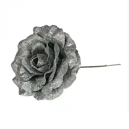 Tesco Pewter Grey Glitter Rose Artificial Flower Decoration 26cm offer