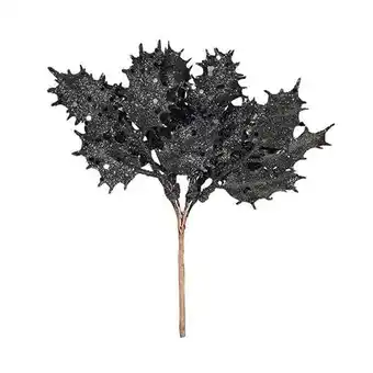 Tesco Black Glitter Holly Pick Artificial Flower Decoration 21cm offer