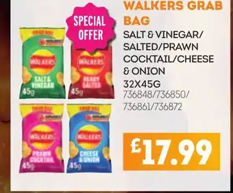 Bestway WALKERS GRAB Bag salt & vinegar/ salted/prawn cocktail/cheese & onion offer