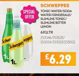 Bestway SCHWEPPES Tonic water/soda water/gingerale/ slimline tonic/ slimline bitter lemon offer