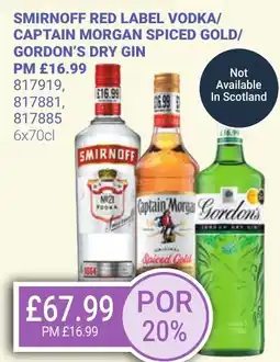 Bestway SMIRNOFF RED LABEL VODKA/ CAPTAIN MORGAN SPICED GOLD/ GORDON'S DRY GIN offer