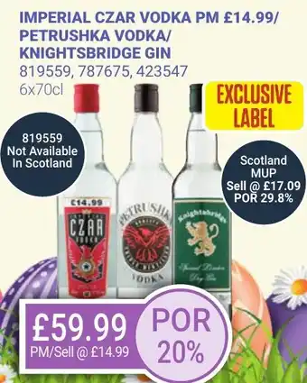 Bestway Imperial czar vodka petrushka vodka/ knightsbridge gin offer