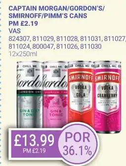 Bestway CAPTAIN MORGAN/GORDON'S/ SMIRNOFF/PIMM'S Cans offer