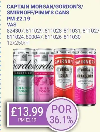 Bestway CAPTAIN MORGAN/GORDON'S/ SMIRNOFF/PIMM'S Cans offer