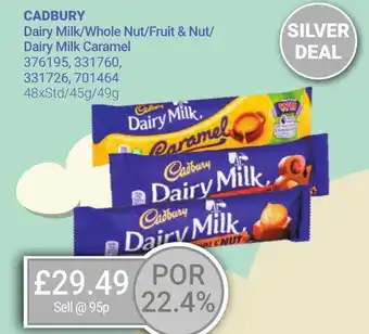 Bestway CADBURY Dairy Milk/Whole Nut/Fruit & Nut/ Dairy Milk Caramel offer