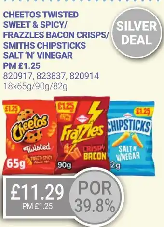 Bestway Cheetos twisted sweet & spicy/ frazzles bacon crisps/ smiths chipsticks salt 'n' vinegar offer