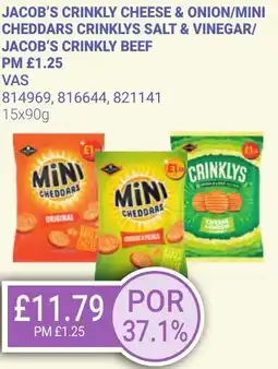 Bestway Jacob's crinkly cheese & onion/mini cheddars crinklys salt & vinegar/ jacob's crinkly beef offer