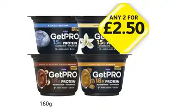 Londis GetPro Yoghurts Blueberry, Vanilla, Pudding Chocolate Hazelnut, Caramel offer