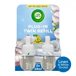 Sainsbury's Air Wick Linen & White Orchid Plug In Twin Refill Air Freshener Lasts Upto 100 Days Refill 19ml offer