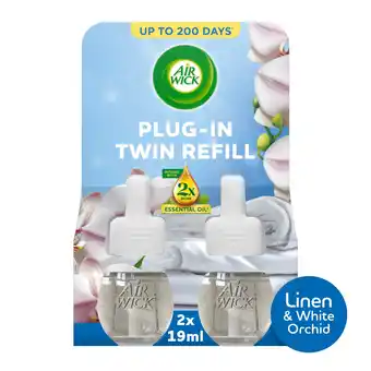 Sainsbury's Air Wick Linen & White Orchid Plug In Twin Refill Air Freshener Lasts Upto 100 Days Refill 19ml offer