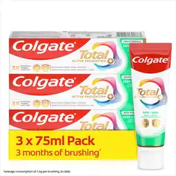 Sainsbury's Colgate Total Active Prevention + Deep Clean Toothpaste 3 x 75ml offer