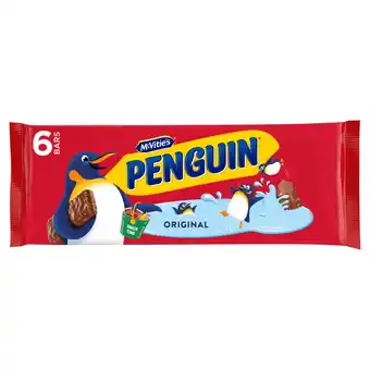 Iceland McVitie's Penguin Original Biscuit Bars Multipack 6 x 24.6g, 148g offer