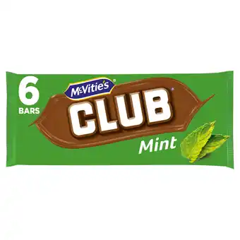 Iceland McVitie's Club Mint Chocolate Biscuit Bars Multipack 6 x 22g, 132g offer