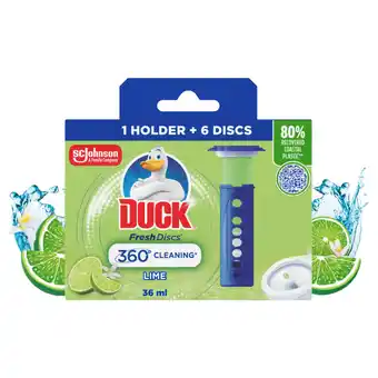 Asda Duck Toilet Fresh Disc Toilet Cleaner Holder & Refill Lime 36ml offer