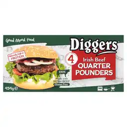 Iceland Diggers 4 Irish Beef Quarter Pounders 454g offer