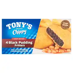 Iceland Tony's Chippy Crispy Batter 4 Black Pudding Fritters 340g offer