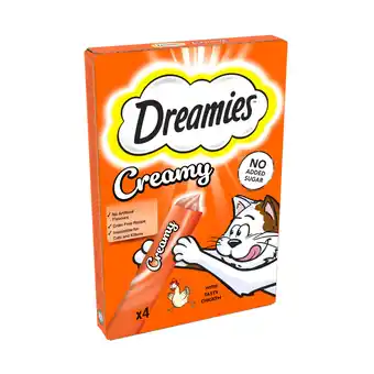 Iceland Dreamies Creamy Snack Cat & Kitten Treat with Chicken 4 x 10g offer