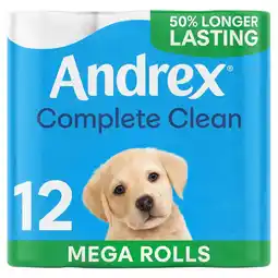 Morrisons Andrex Complete Clean Toilet Tissue 12 Mega Rolls 50% More Sheets offer