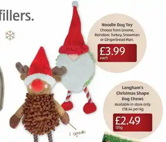 Aldi Noodle Dog Toy, Langham's Christmas Shape Dog Chews offer